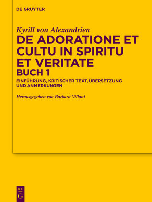 cover image of De adoratione et cultu in spiritu et veritate, Buch 1